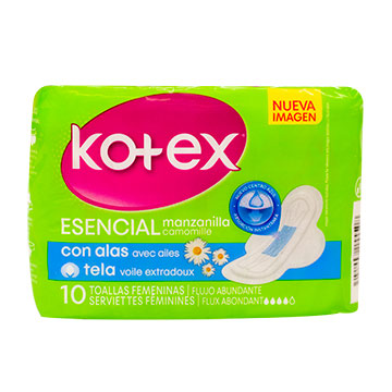 TOALLA KOTEX ESENCIAL MANZANILLA 10U TOALLA KOTEX ESENCIAL MANZANILLA 10U