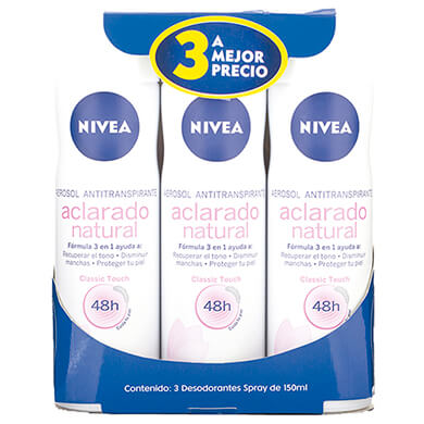 3PACK DESODORANTE SPRAY NIVEA ACLARADO NATURAL 150ML 3PACK DESODORANTE SPRAY NIVEA ACLARADO NATURAL 150ML