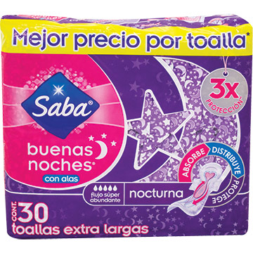 TOALLA SABA BUENAS NOCHES C ALAS 30U TOALLA SABA BUENAS NOCHES C ALAS 30U