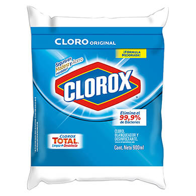 CLORO CLOROX ORIGINAL BOLSA 900ML CLORO CLOROX ORIGINAL BOLSA 900ML