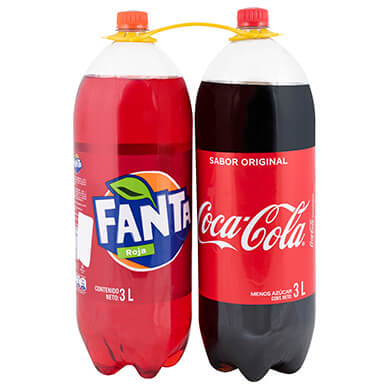 Resfresco gaseoso Coca Cola mas Fanta roja 2 pack 6000 ml Resfresco gaseoso Coca Cola mas Fanta roja 2 pack 6000 ml