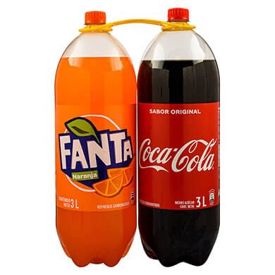 Resfresco gaseoso Fanta naranja mas Coca Cola 2 pack 6000 ml Resfresco gaseoso Fanta naranja mas Coca Cola 2 pack 6000 ml