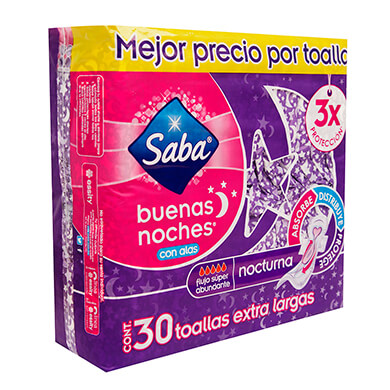 TOALLA SABA BUENAS NOCHES CON ALAS 30U TOALLA SABA BUENAS NOCHES CON ALAS 30U