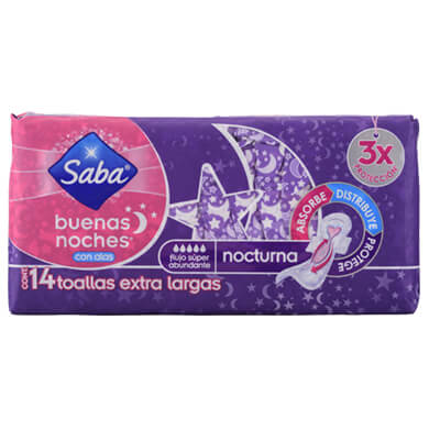 TOALLA SABA BUENAS NOCHES CON ALAS 14 U TOALLA SABA BUENAS NOCHES CON ALAS 14 U