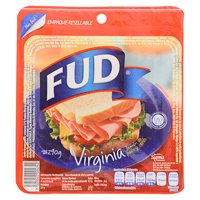 JAMON VIRGINIA FUD PAVO Y CERDO 290 GR JAMON VIRGINIA FUD PAVO Y CERDO 290 GR