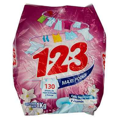 DETERGENTE POLVO 123 SUAVIZANTE Y JAZMIN 1000GR DETERGENTE POLVO 123 SUAVIZANTE Y JAZMIN 1000GR